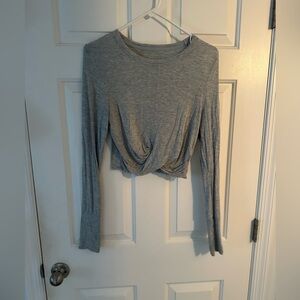 Aerie Long Sleeve twist-front gray cropped top